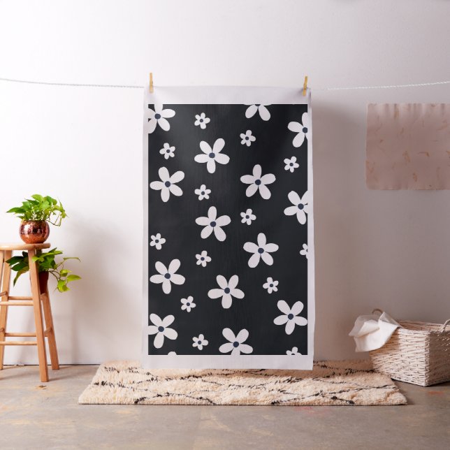 Tissu Summer Boho Black White Daisy Flowers (In Situ)
