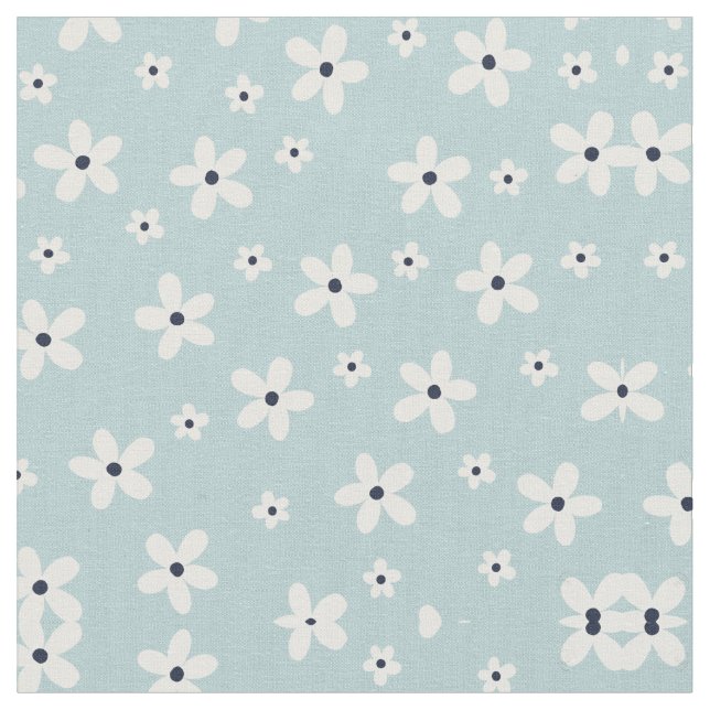Tissu Summer Boho Blue White Daisy Flowers (Fermer)