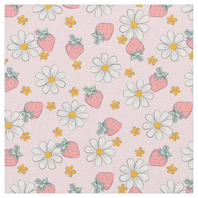 Tissu Summer Strawberry Daisy Floral  (Fermer)