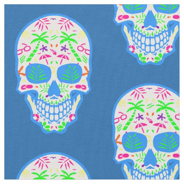 Tissu summerween halloween été sucre crâne tropical (Fermer)