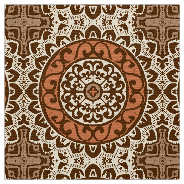 Tissu Sun Sud-Ouest Mandala Batik, rouille et Brown (Échantillon)