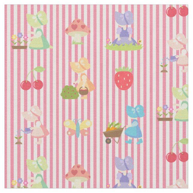 Tissu Sunbonnet Sue sur Pastel Pink/White Stried (Fermer)