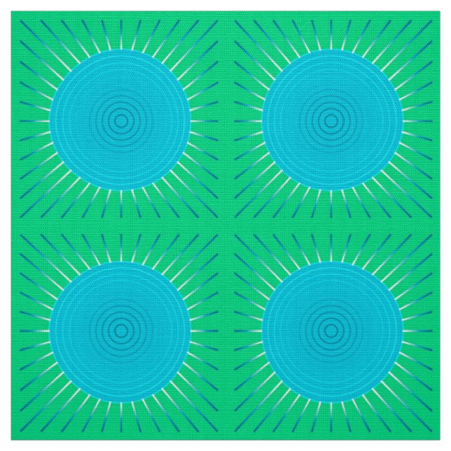 Tissu Sunburst géométrique moderne - bleu et vert Jade (Échantillon)
