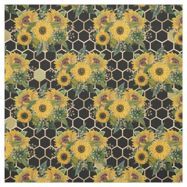 Tissu Sunflower Bouquet Gold Honeycomb Graphique (Échantillon)