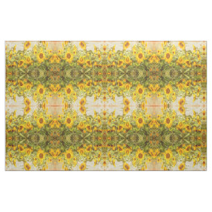 Tissu Sunflower Field Green Yellow Vintage