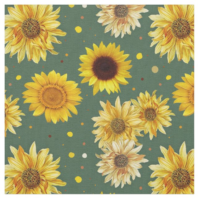 Tissu Sunflowers Dots Green Repeating Pattern Fabric (Fermer)