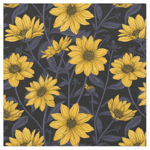 Tissu Sunroot, tournesol sauvage en jaune et bleu