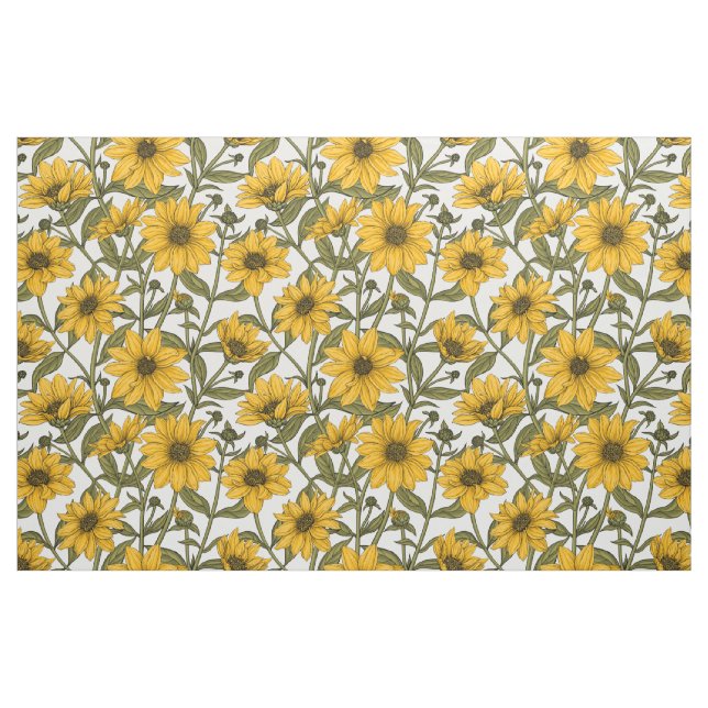 Tissu Sunroot, tournesol sauvage sur blanc (Fat Quarter)