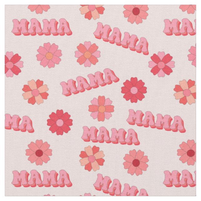 Tissu Super Hippy Mama Texte rose Word & Fleurs (Fermer)