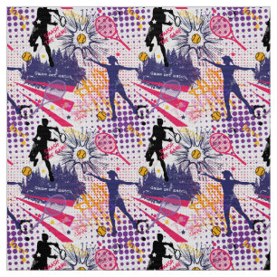 Tissu Super motif de tennis violet +rose+jaune
