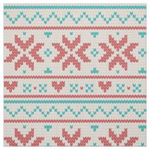 Tissu Sweater d'hiver nordique Faux Knit Aqua & Motif ro