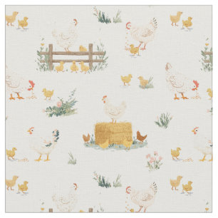 Tissu Sweet Coop - Maman poussin et bébé poulet adorable