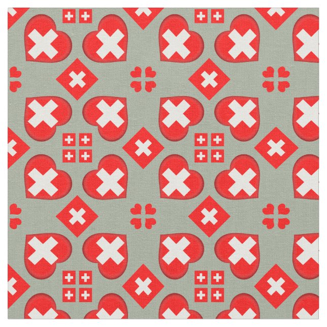 Tissu Swiss Flag & Heart, Suisse Mode textile (Fermer)