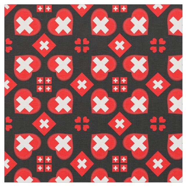 Tissu Swiss Flag & Heart, Suisse Mode textile (Fermer)