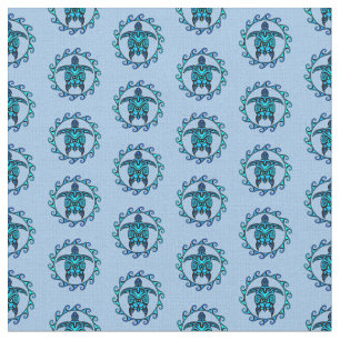Tissu Symbole bleu noir maori soleil Tortues tribales