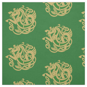 Tissu Symbole de cheval celtique d'or