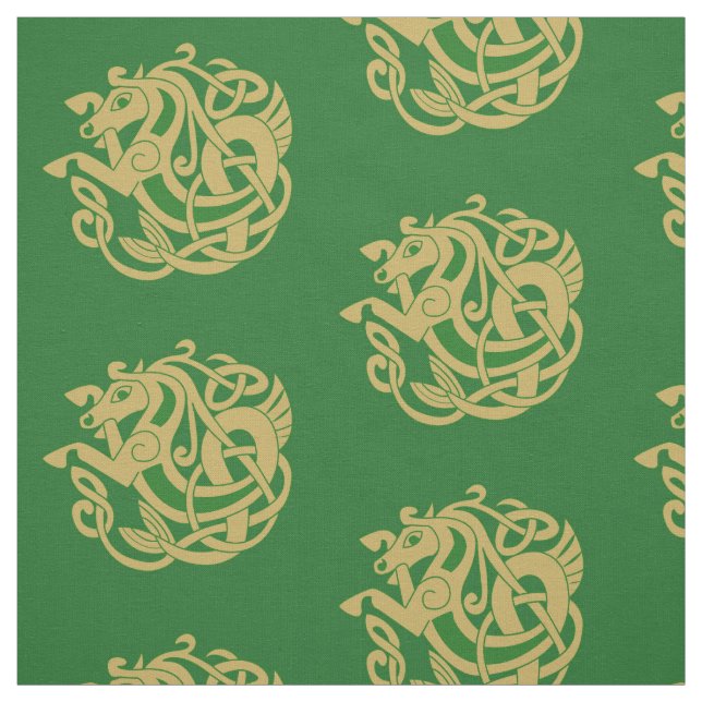 Tissu Symbole de cheval celtique d'or (Échantillon)