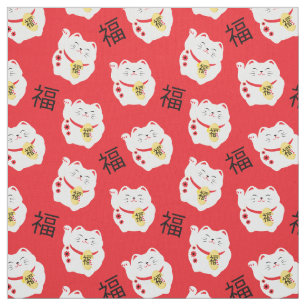 Tissu Symbole japonais chinois Maneki Neko Chat chanceux