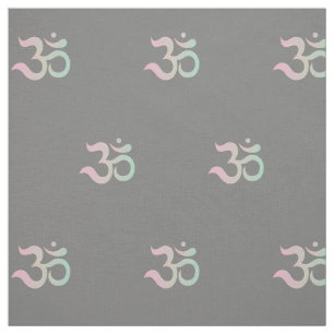 Tissu Symbole Om motif Sanskrit pastel rose vert gris