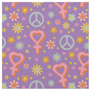 Tissu Symboles et Coeurs de Vénus Retro Floral