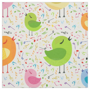 Tissu Sympa Colorful Chanter Oiseaux et notes de musique