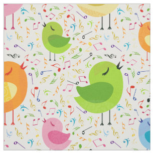 Tissu Sympa Colorful Chanter Oiseaux et notes de musique