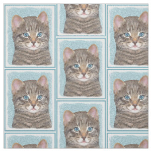 Tissu Tabby Gris Peinture De Chat - Cute Art De Chat Ori