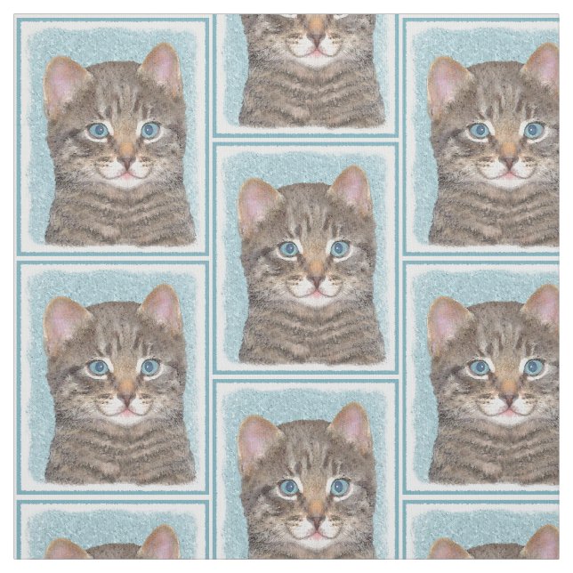 Tissu Tabby Gris Peinture De Chat - Cute Art De Chat Ori (Échantillon)