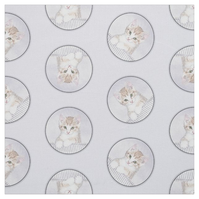 Tissu Tabby Kitten Orange Peinture Cute Art Original (Échantillon)