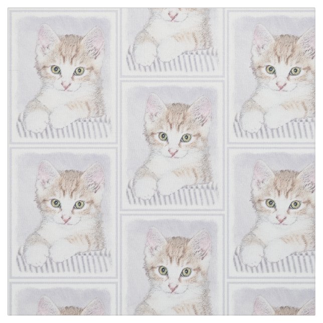 Tissu Tabby Orange Kitten Peinture - Art Chat original (Échantillon)