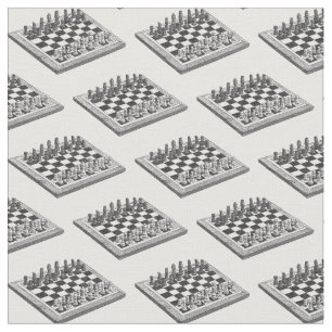 Tissu Tableau d'échecs et pièces d'échecs Art Vintage