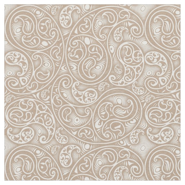 Tissu Tan Beige et blanc Paisley Boteh Motif (Fermer)
