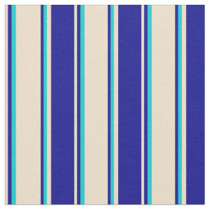 Tissu Tan, Bleu foncé et Lignes de couleur Turquoise fon