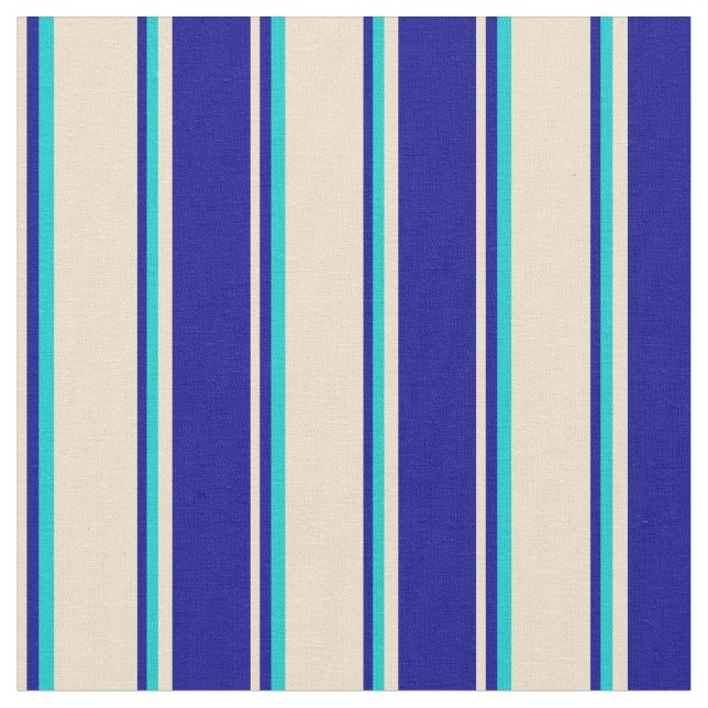 Tissu Tan, Bleu foncé et Lignes de couleur Turquoise fon (Fermer)