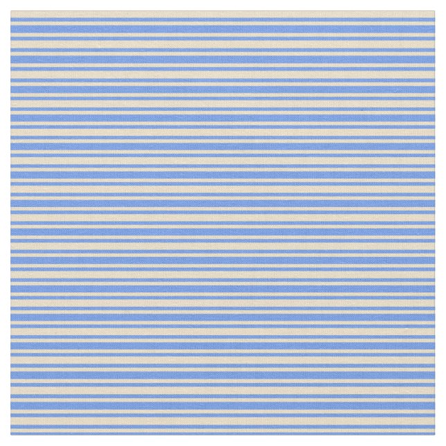 Tissu Tan & Cornflower Bleu Motif rayé/lin (Fermer)