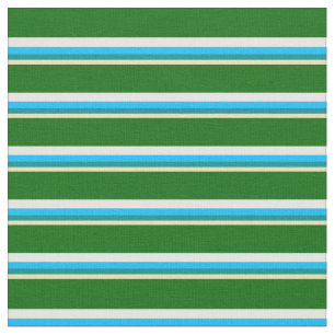 Tissu Tan, cyan foncé, bleu ciel profond, blanc et vert