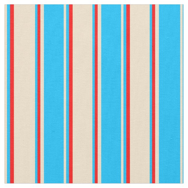 Tissu Tan, Deep Sky Blue et Red Colour Stripes (Fermer)