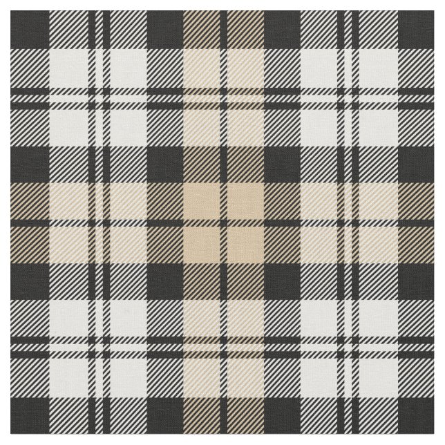 Tissu Tan et blanc Montre Noir Tartan Plaid (Fermer)