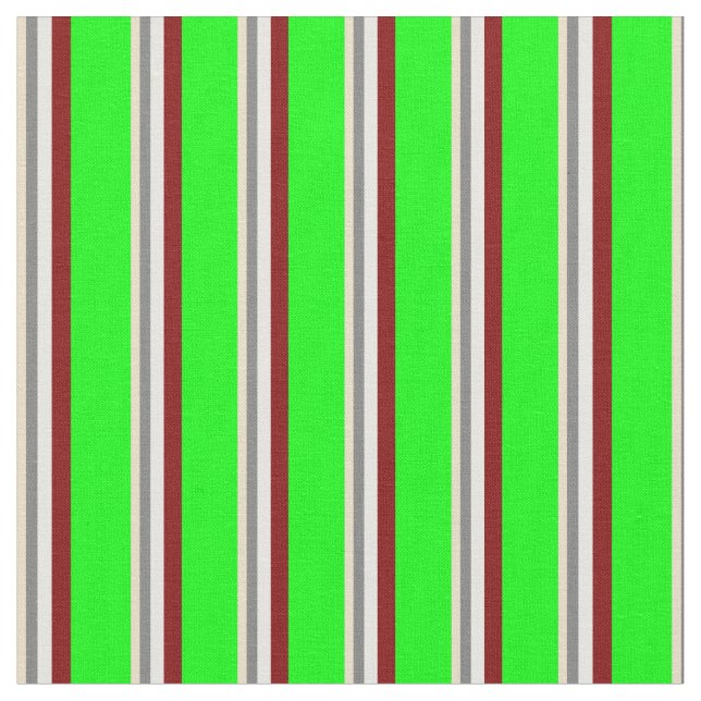 Tissu Tan, Grey, Blanc, Maroon & Lime Stripes Motif (Fermer)