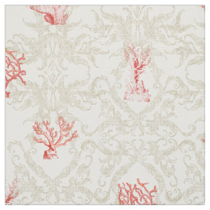 Tissu Tan Patiné Plage Vintage Océan Corail rouge Dama