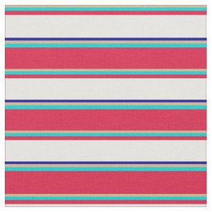 Tissu Tan, Turquoise, Crimson, Crème à la menthe & Bleu