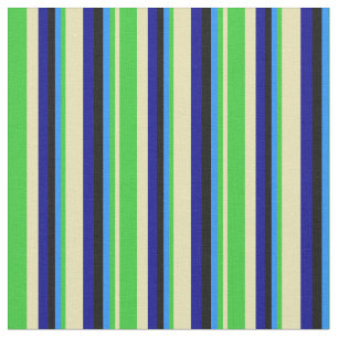 Tissu Tan, Vert citron, Bleu, Noir & Bleu foncé Lignes