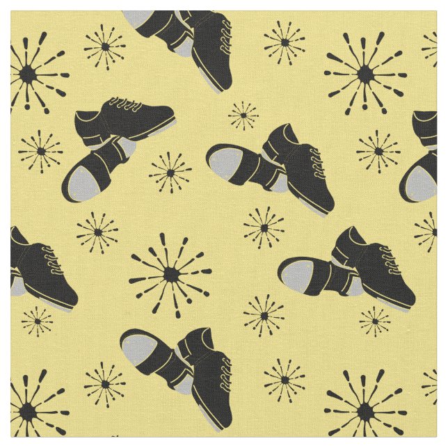 Tissu Tap Dancers Gold et Black Tap Chaussures Motif (Fermer)