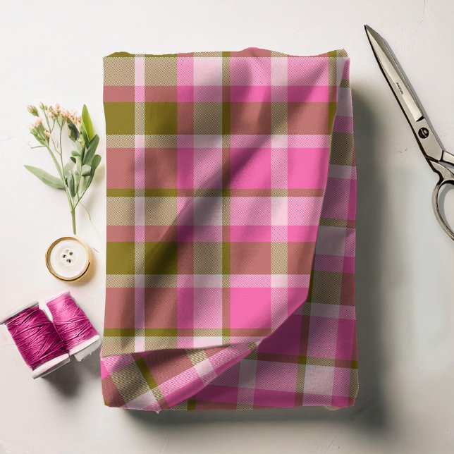 Tissu Tartan Motif Hot rose et Olive ID210 (Créateur téléchargé)