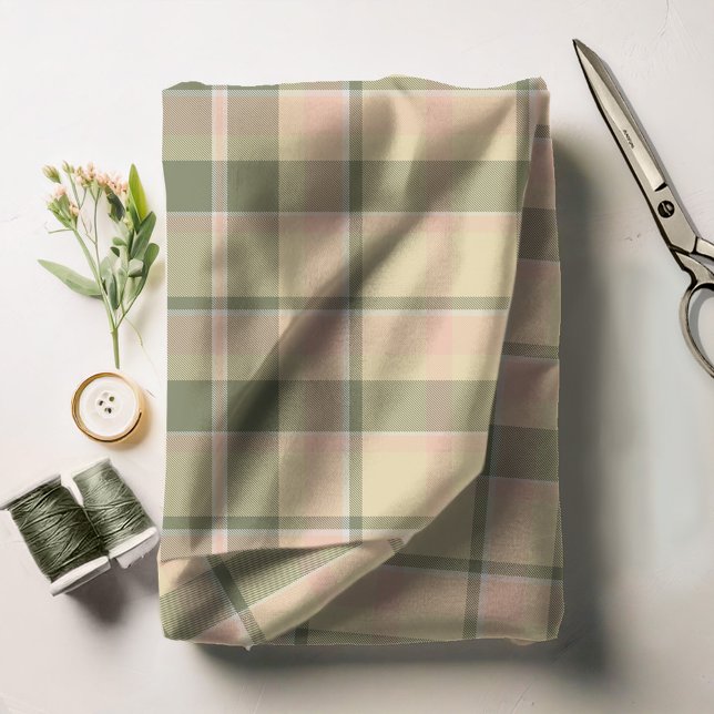 Tissu Tartan Motif Soft Sage et Rose Pink ID210 (Créateur téléchargé)