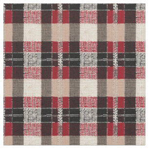 Tissu Tartan rouge classique et noir - Rustique tissé