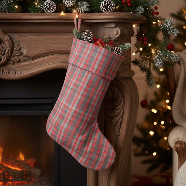 Tissu Tartan Tartan Motif urbain à la mode rouge gris (Créateur téléchargé)