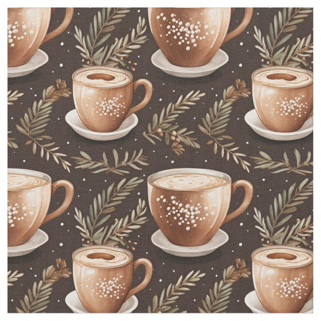 Tissu Tasses à café sur Brown foncé (Fermer)