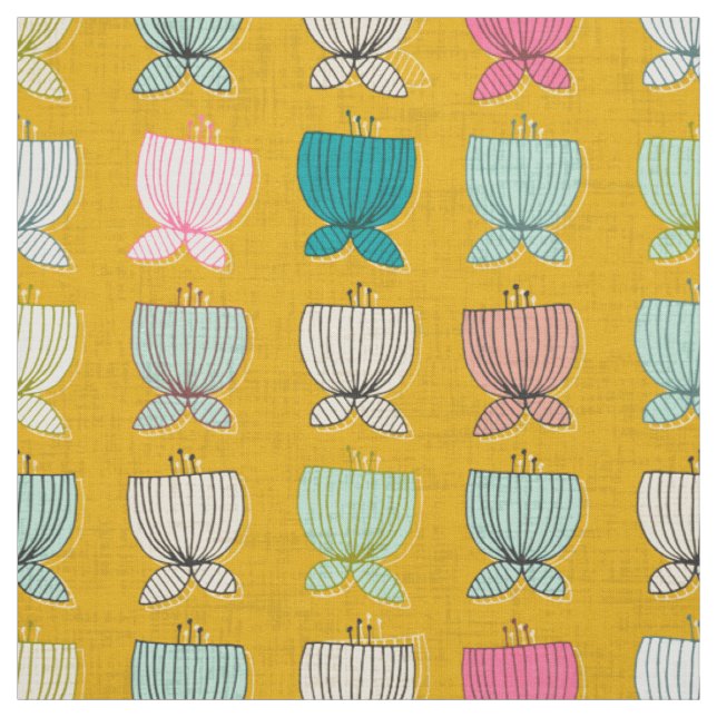 Tissu tasses à fleurs jaunes (Échantillon)