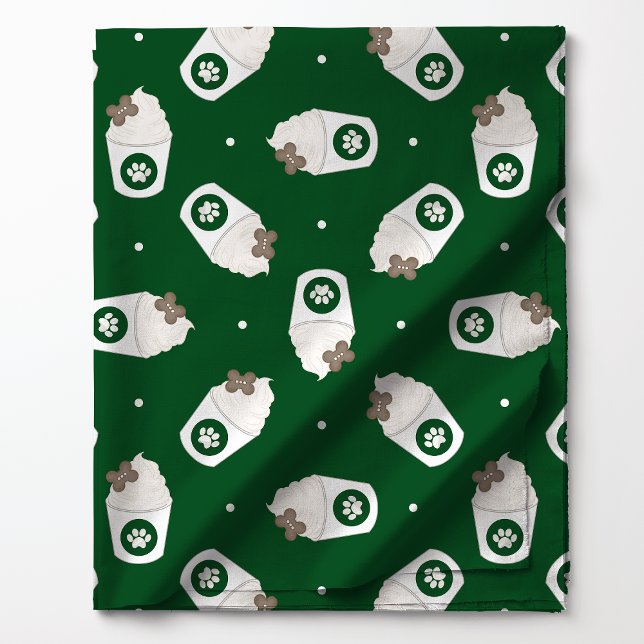 Tissu Tasses de chiot pois sur fond vert (Créateur téléchargé)